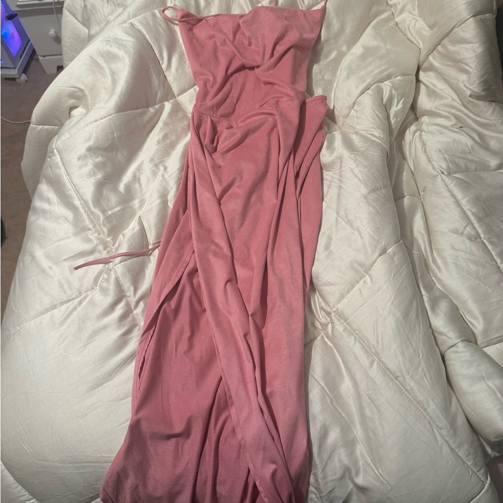 Lucy in the Sky Pink Cowl Neck suede maxi dress